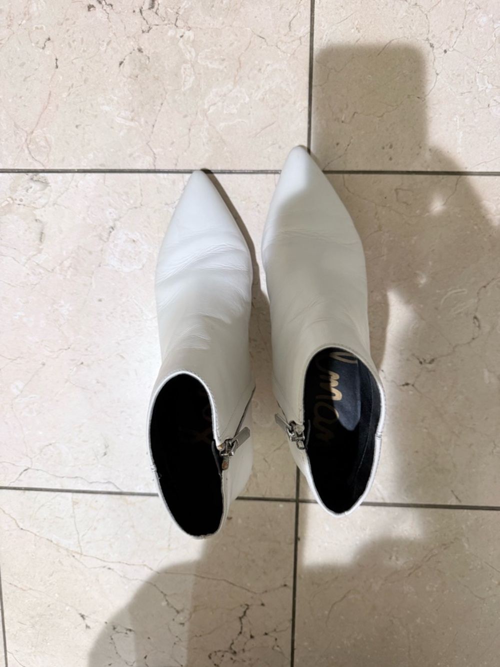 Sam Edelman White Pointed-Toe Ankle Booties with Kitten Heel